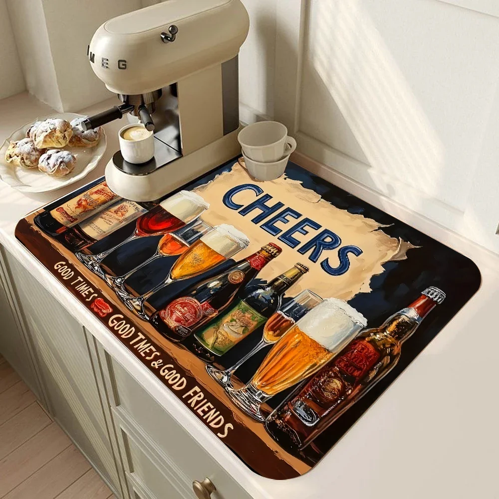 Vintage Cheers Drying Pad Non-slip Kitchen Super Absorbent Mat Countertop Protector Kitchen Accessories Coffee Machine Pads
