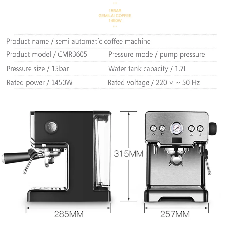 CRM3605 caffettiera per Home15bar macchina per caffè Espresso pompa semiautomatica tipo Cappuccino macchina per bolle di latte macchina per caffè italiana