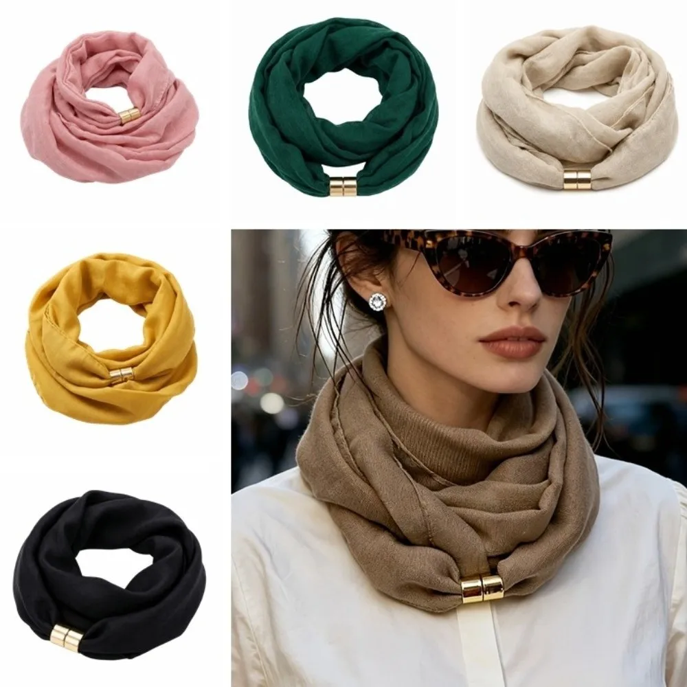Wrinkle-Resistant Magnetic Buckle Scarf Soft Satin-Texture Premium Feel Neck Scarf Solid Color Adjustable Neck Warmer Gift