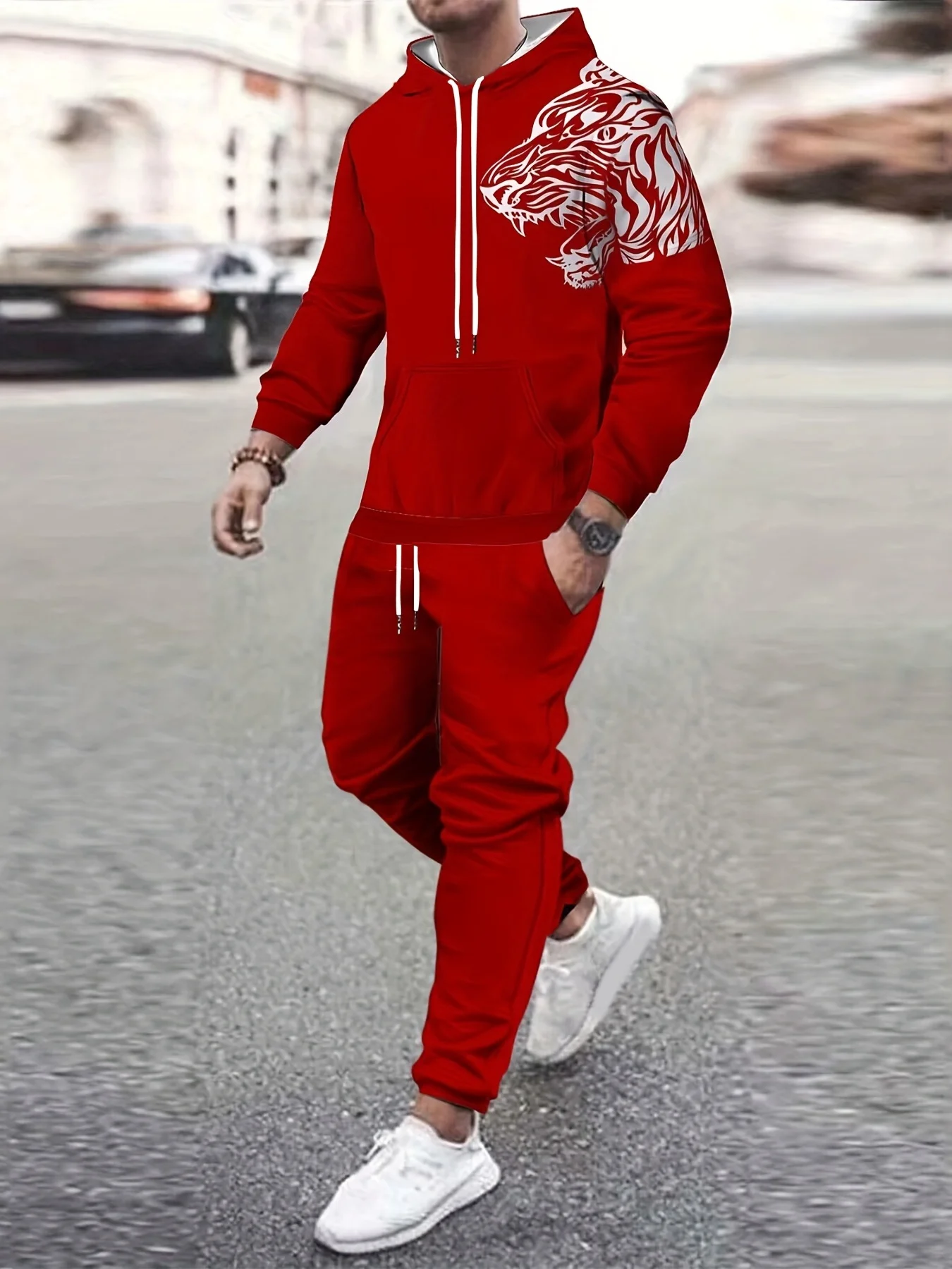 

Мужская толстовка с капюшоном и брюки, спортивная одежда с 3D принтом Тигра для женщин и детей, Классический повседневный уличный костюм для бега на осень и зиму
