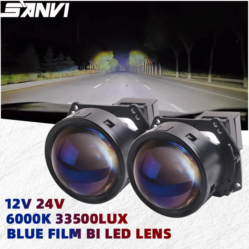 

SANVI A11 12V 24V Blue Film Bi LED Lense For Car Truck Headlight with Hella 3R G5 Frame ice Lens 6000K 70W 33500Lux RHD LHD