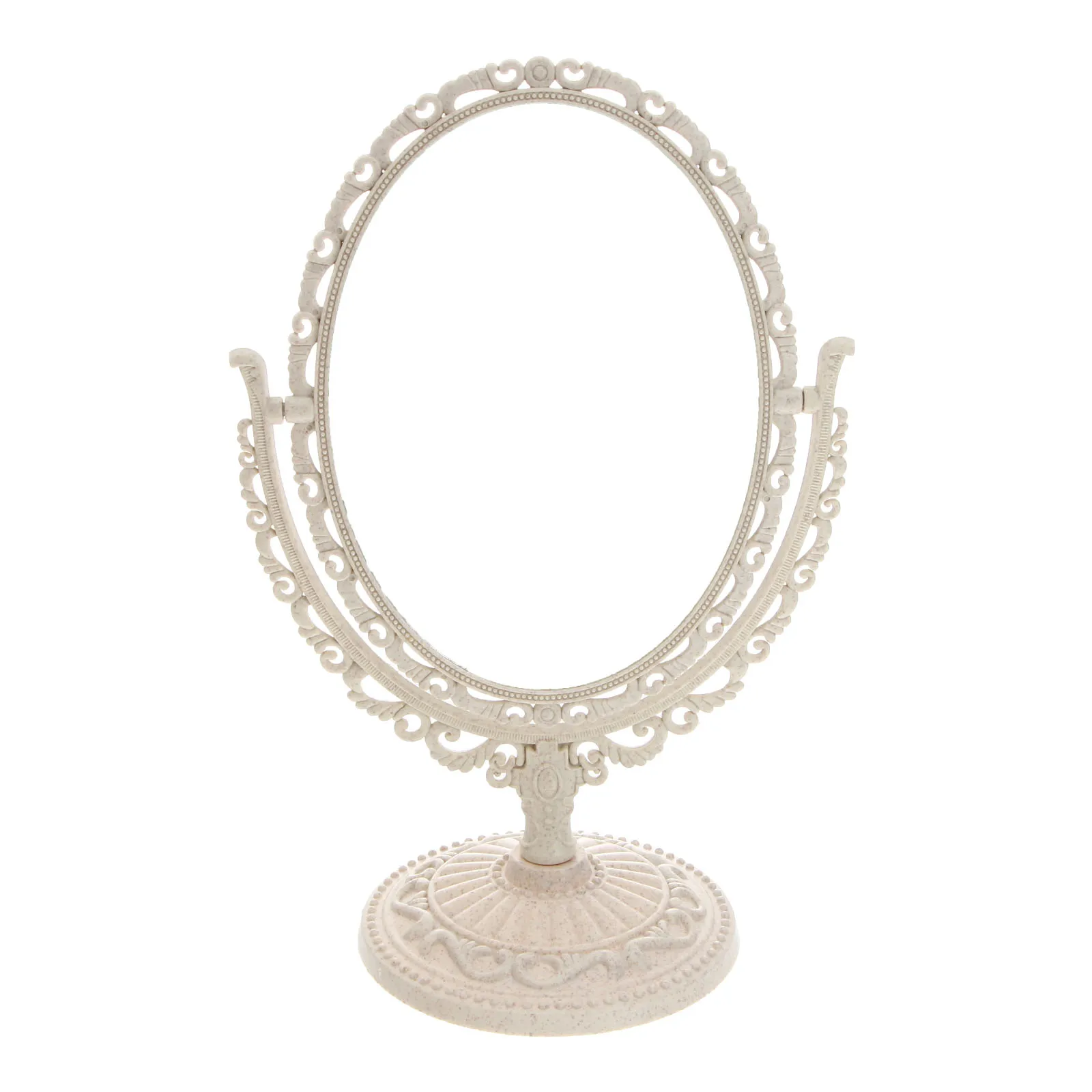 

Beige Tabletop Vanity Mirror Oval Shape Magnifying Makeup Mirror 360 Degree Rotation Detachable Base For Makeup Shaving Dressing