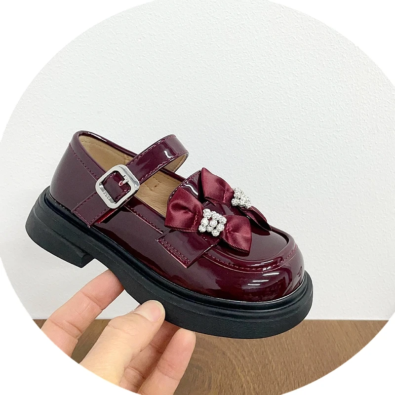 

Girls Patent Leather Dress Shoes-Mary Jane Shoes for Girls, Princess Wedding Party Beading Red Girl School Shoes Bright Flats