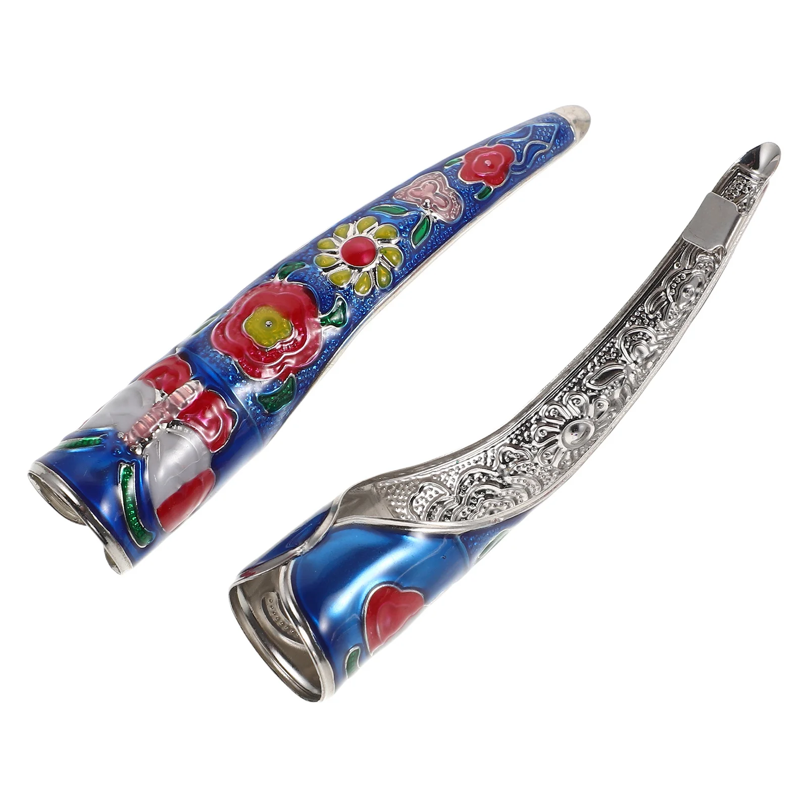 

2pcs Palace Style Finger Nail Tips Handcrafted Ancient Queen Claw Rings For Cosplay Dance Show Detachable Metal Nails