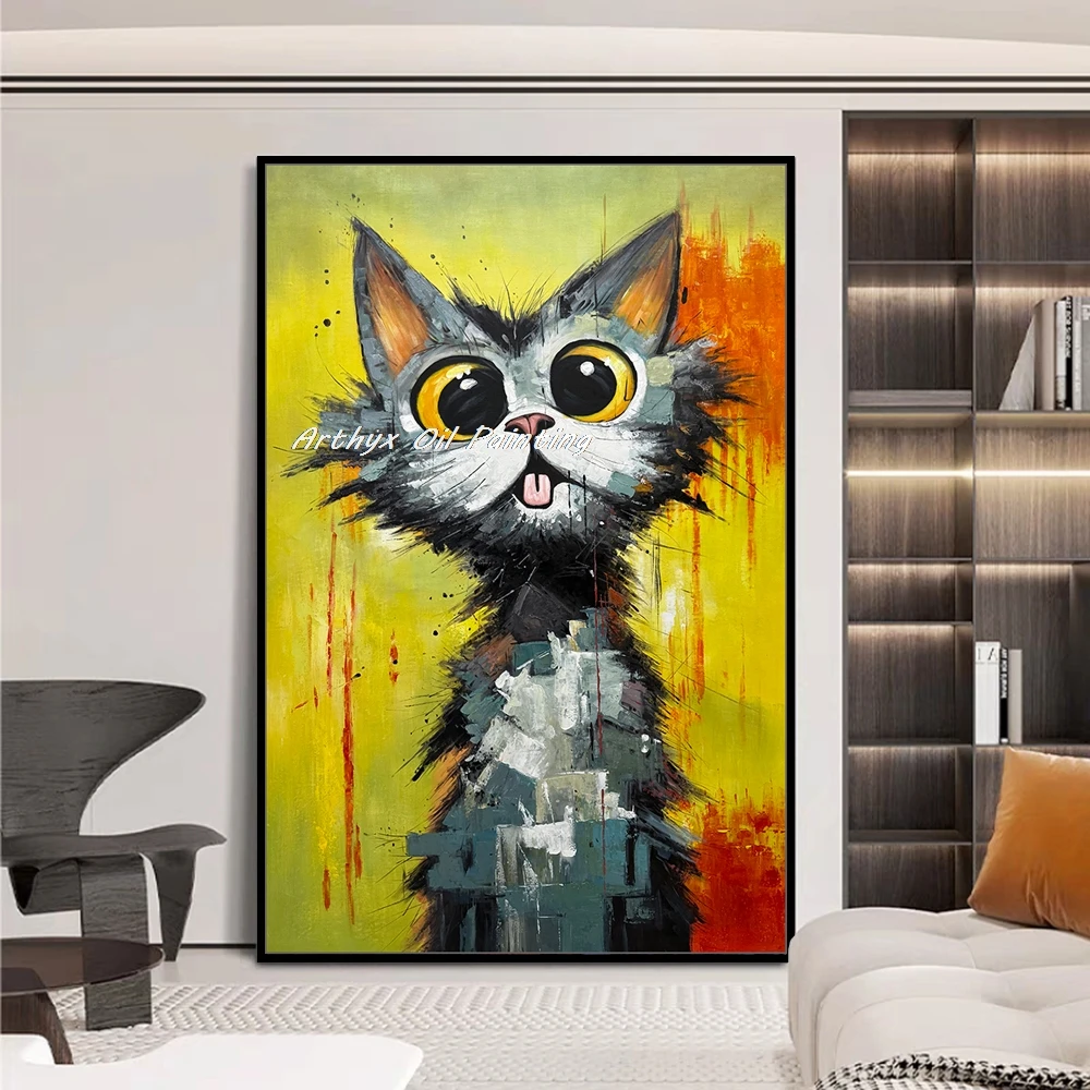 arthyx-affiche-d'animaux-de-grande-taille-peinture-a-l'huile-de-chat-de-dessin-anime-abstraite-peinte-a-la-main-sur-toile-image-murale-moderne-arts-pop-decoration-de-la-maison