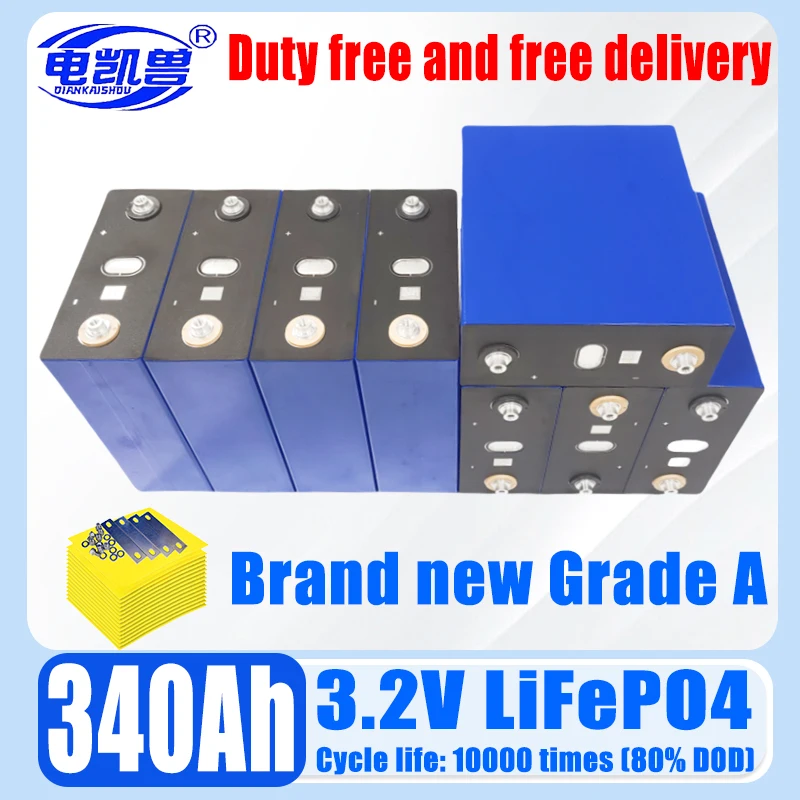 3.2v 340ah 10000+ cycles GRADE A new Lifepo4 battery DIY 12V 24V 48V RV solar storage golf cart battery pack EU/US tax-free