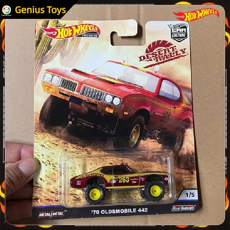 

Культура автомобиля премиум-класса Hot Wheels, масштаб 1:64, литой под давлением 70 OLDSMOBILE 442, раллийный сплав в пустыне, Коллекционная модель автомобиля, игрушки, подарок для мальчиков