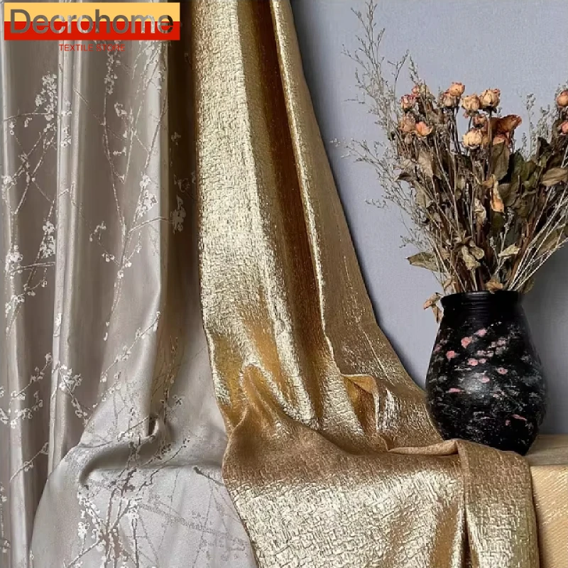 

New Gold Champagne Jacquard Patchwork Blackout Curtains for Living Room Bedroom Floor Windows Custom-made Products Villa