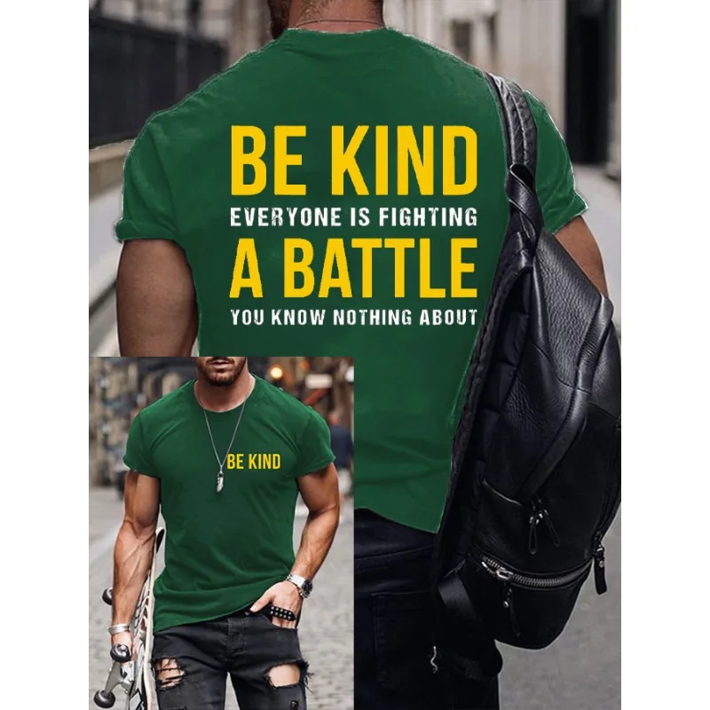 ilstile Men's Be Kind Letter Print T-Shirts Summer Short Sleeve Casual T Shirt Round Neck Tops Tees Black Green Hot Sale