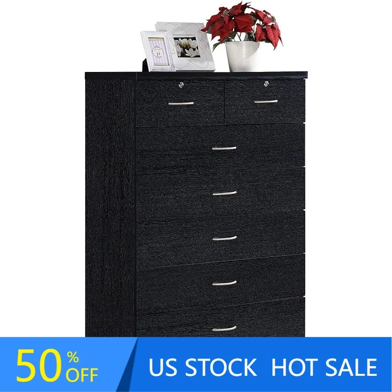 7 Drawer Wood Dresser for Bedroom, 31.5 inch Wide Chest of Drawers, with 2 Locks on the Top Drawers