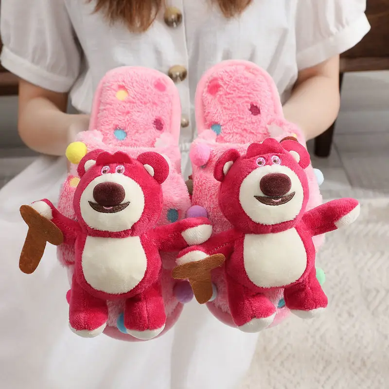 Donald Duck Spongebob new Lotso Stitch Cute Girl Heart Cartoon Cotton Slippers Female Students Warm Winter Home Slippers Fairy