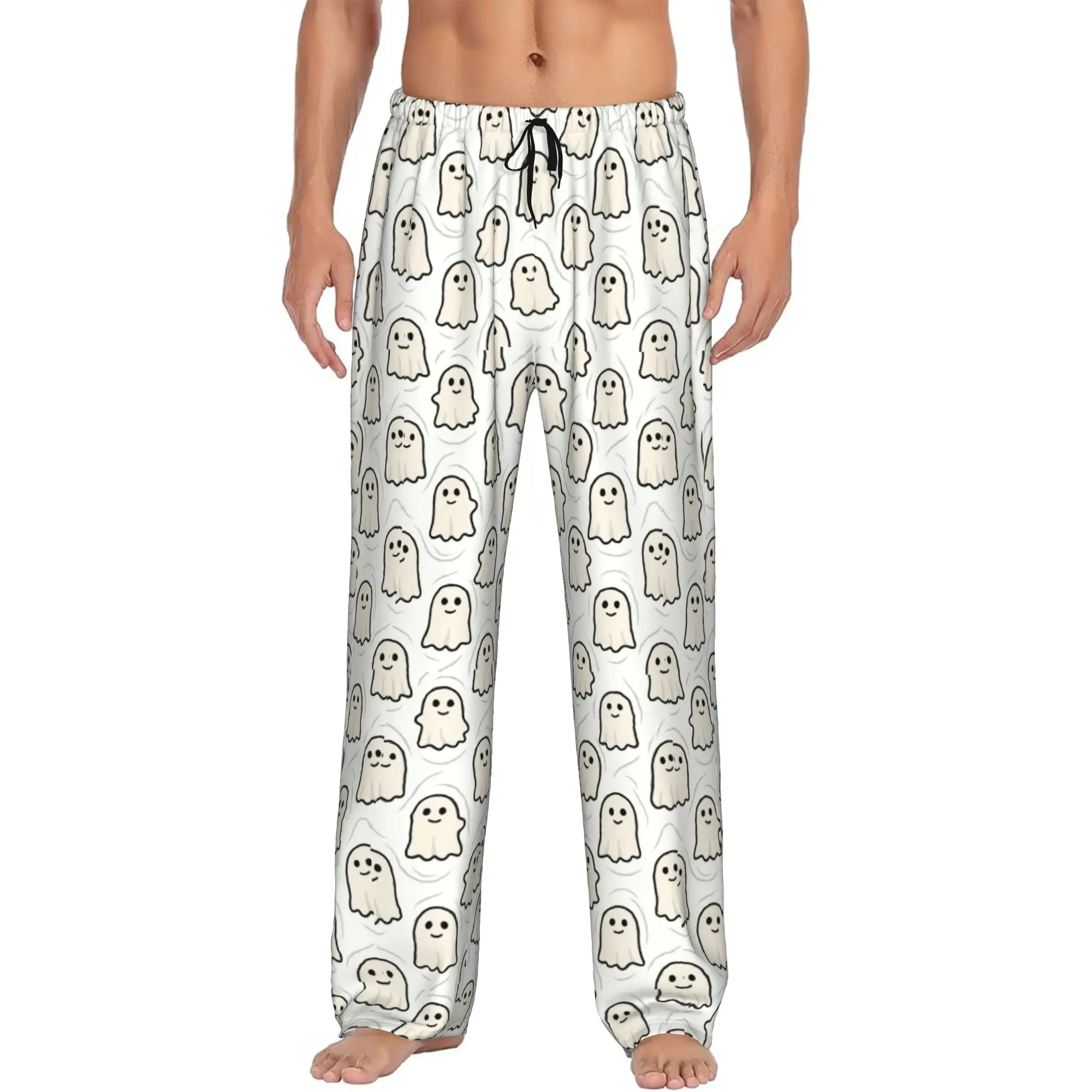 Custom Halloween Ghost Pajama Pants Men Horror Sleepwear Lounge Sleep Bottoms Stretch with Pockets