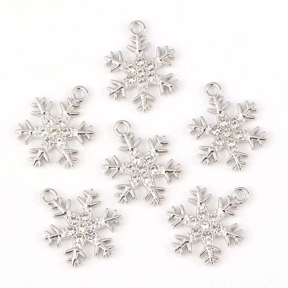 10 Stück Mix Größen Gold/Silber Farbe Strass Schneeflocken Legierung Charme für Schmuck Weihnachten Anhänger Herstellung DIY handgemachtes Handwerk – Detail 8