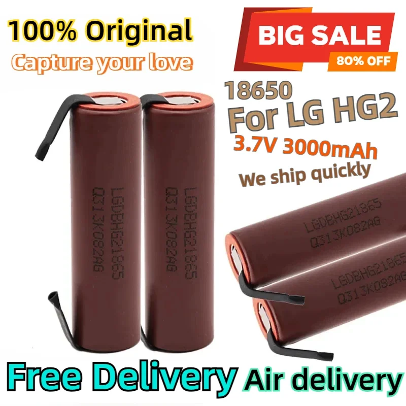 Original For LG HG2 3000mAh battery 3.6v 18650 battery with strips soldered battery for screwdrivers 30A high current+DIY nickel