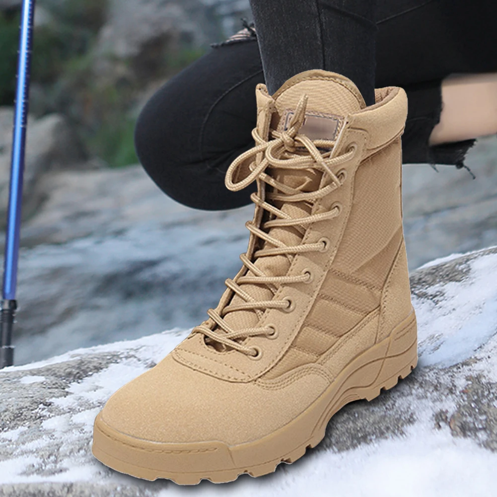 Botas de combate do deserto rendas até sapatos de montanhismo respirável botas de treinamento de caça de alta qualidade leve antiderrapante para homem