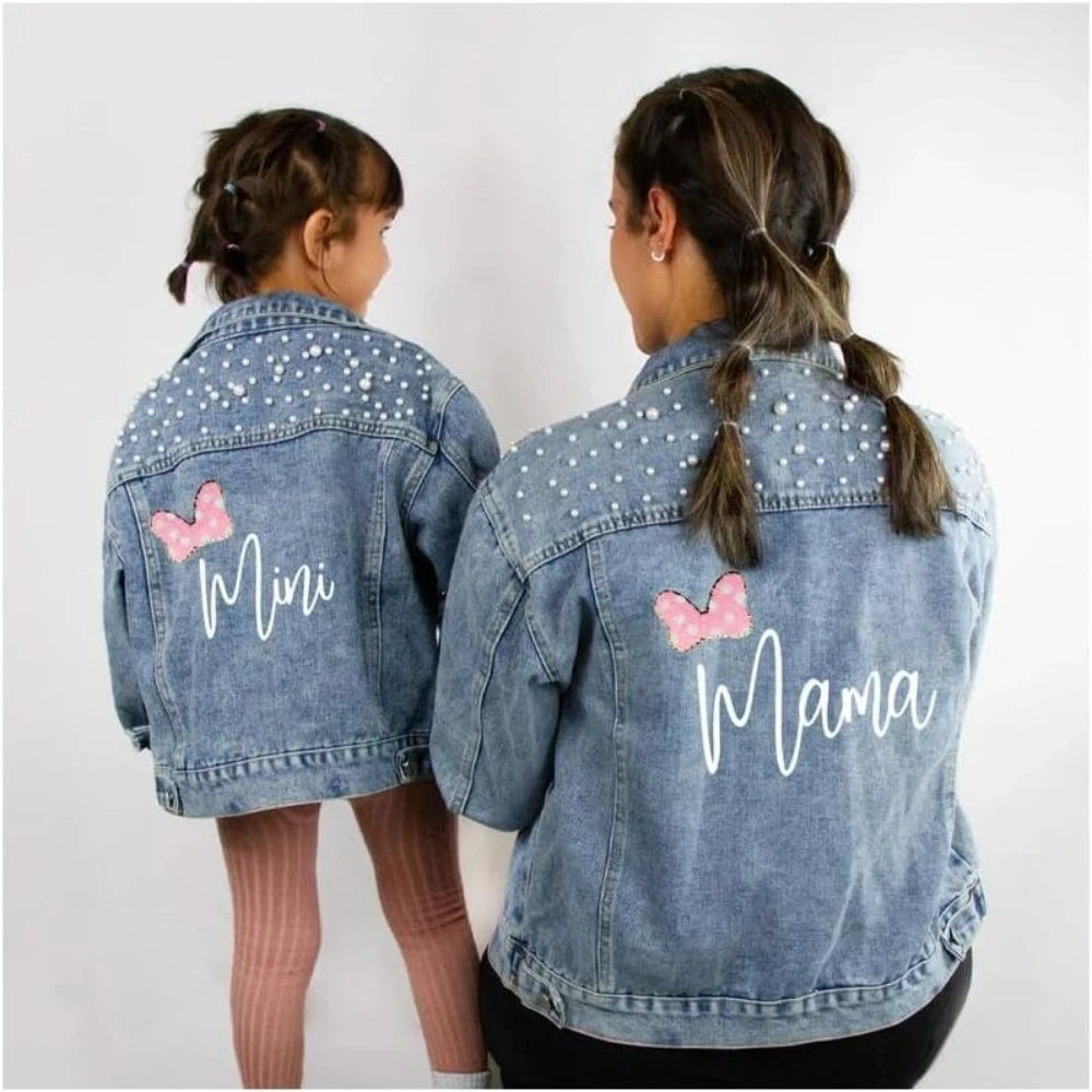 Blue Pearl Denim Jacket for Little Girls, Personalized Name Kid's Jean Jacket Personalized Blue Pearl Denim Jacket Gifts