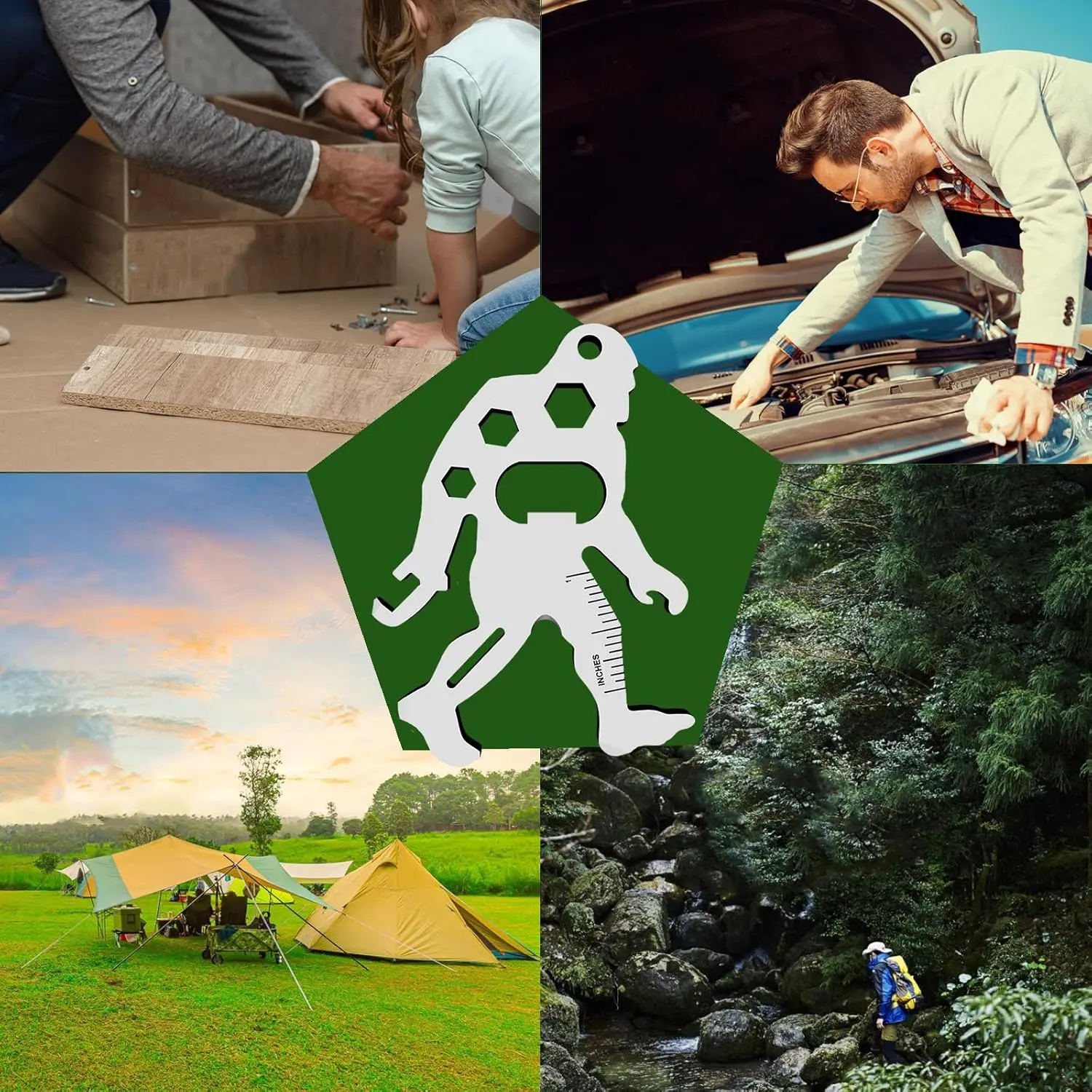 قطعة واحدة من بطاقة أدوات متعددة الوظائف من الفولاذ المقاوم للصدأ في الهواء الطلق، بطاقة أدوات قلادة المفاتيح، أداة عالمية #6