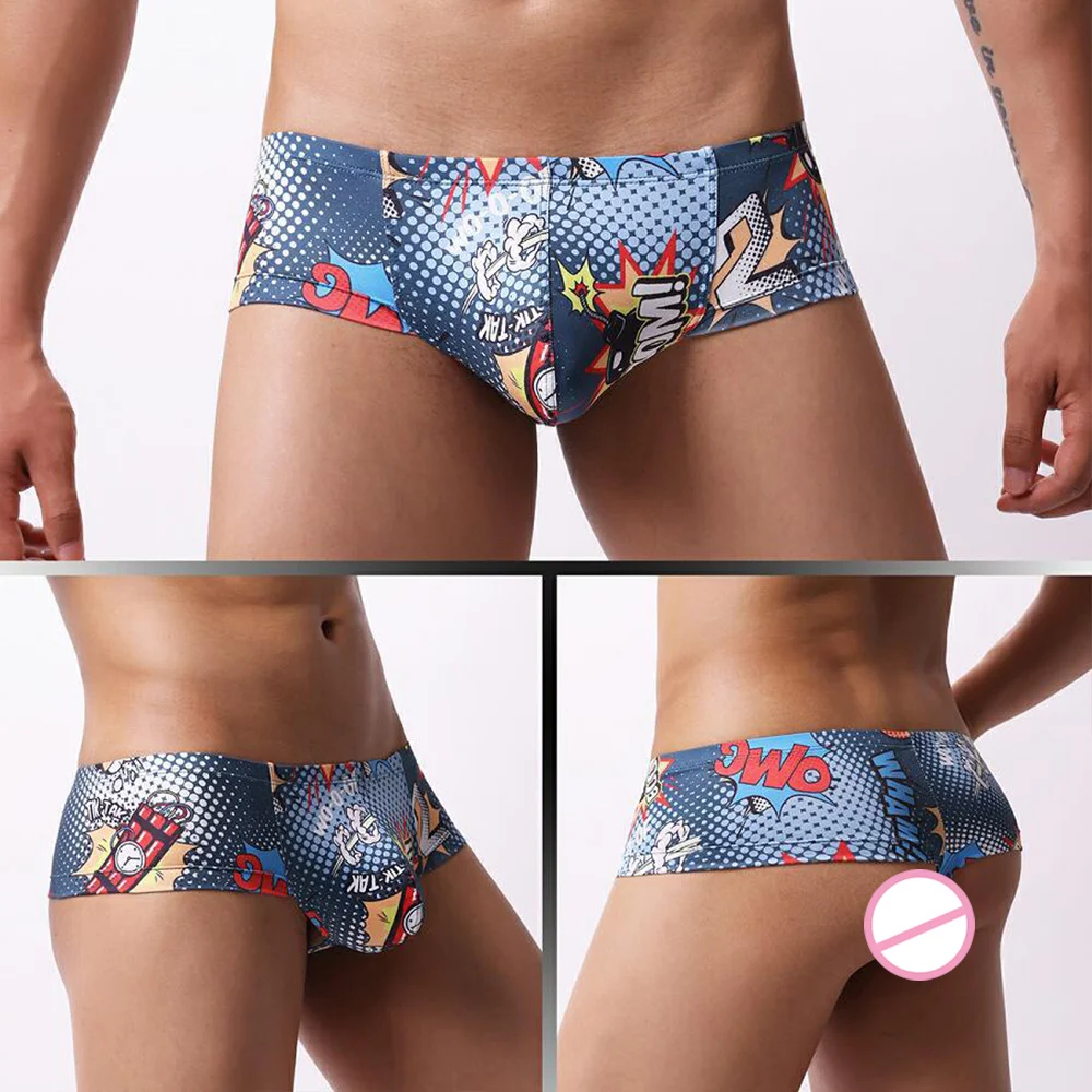 Boxer Shorts Underpants Jockstrap Panties Underwear Sexy Low Rise Breathable Printed Penis Pouch Boxers Ice Silk Man Panties