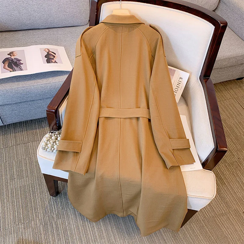 New 2023 Autumn Winter Plus Size Overcoat For Women Large Size Loose Long Sleeve khaki Belt Long Coat 3XL 4XL 5XL 6XL 7XL