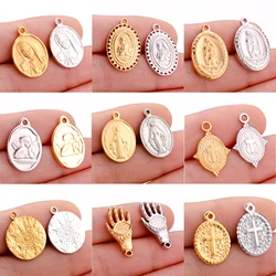 3Pcs Religious Stainless Steel Charms Virgin Mary/Cross/ Evil Eye/Angel Pendants DIY Christian Necklace Jewelry Making Wholesale
