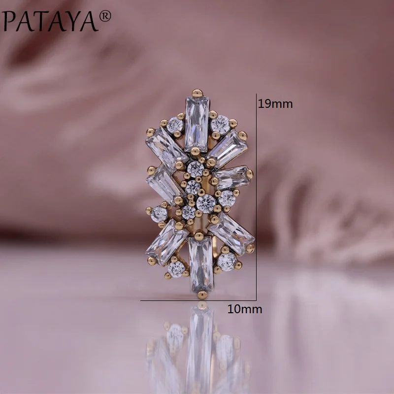 PATAYA Luxury Champagne Gold Color Flower Daily Earrings for Women Green Natural Zircon Accessories Vintage Wedding Jewelry