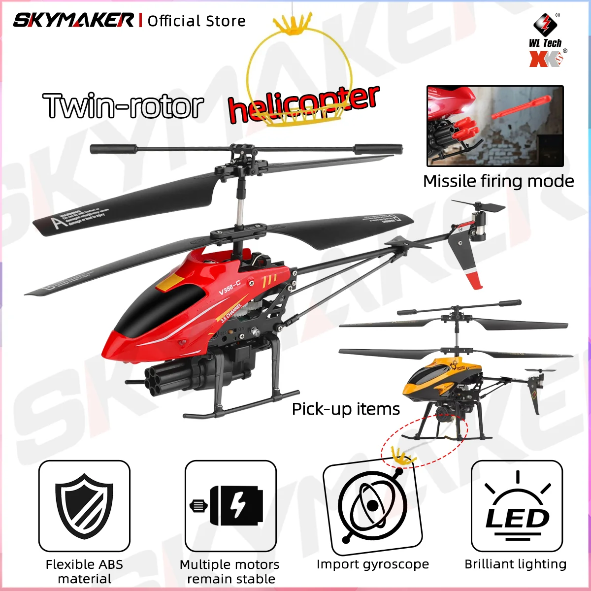 

Wltoys V388 V398-C RC Drone 3.5CH Colorful Lights 2.4G Remote Control Safe Fall-resistant Mini Helicopters Toys for Kids Gifts