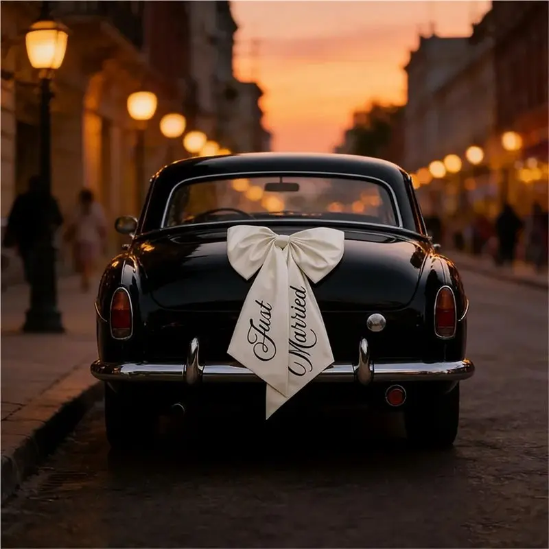 RABIT AS59~ Bridal Shower Party Supplies- Just Married Car Bow 60X100cm Wedding Ribbon Banner For Honeymoon Auto Decoration