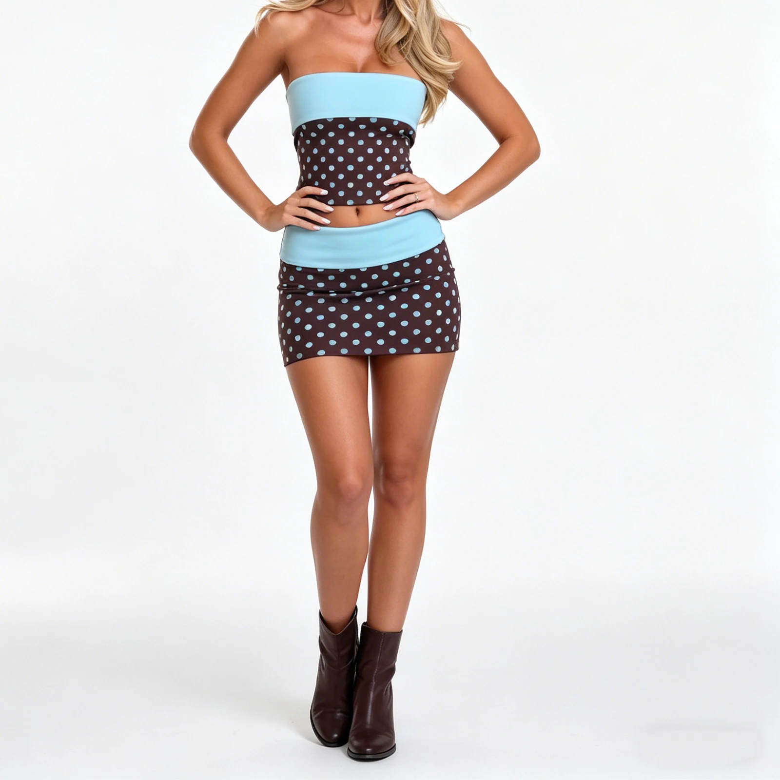 

2026 Women's 2 Piece Skirt Set Dot Print Sleeveless Strapless Tube Tops Mini Skirt for Party Club Summer Beach Vacation Outfits