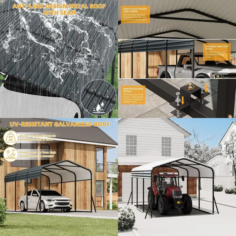 

Металлический навес для автомобиля, навес с усиленным основанием и кровлей из оцинкованной стали, сверхпрочный гараж-укрытие для автомобиля, уличный навес для машины или СУ