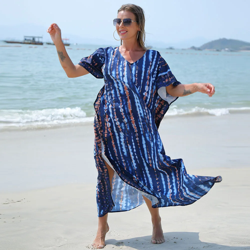 New Women's Beach Cover Up Quick Drying Printed Loose Fitting Dress Vacation Robe Beach Skirt Sun Protection Shirt