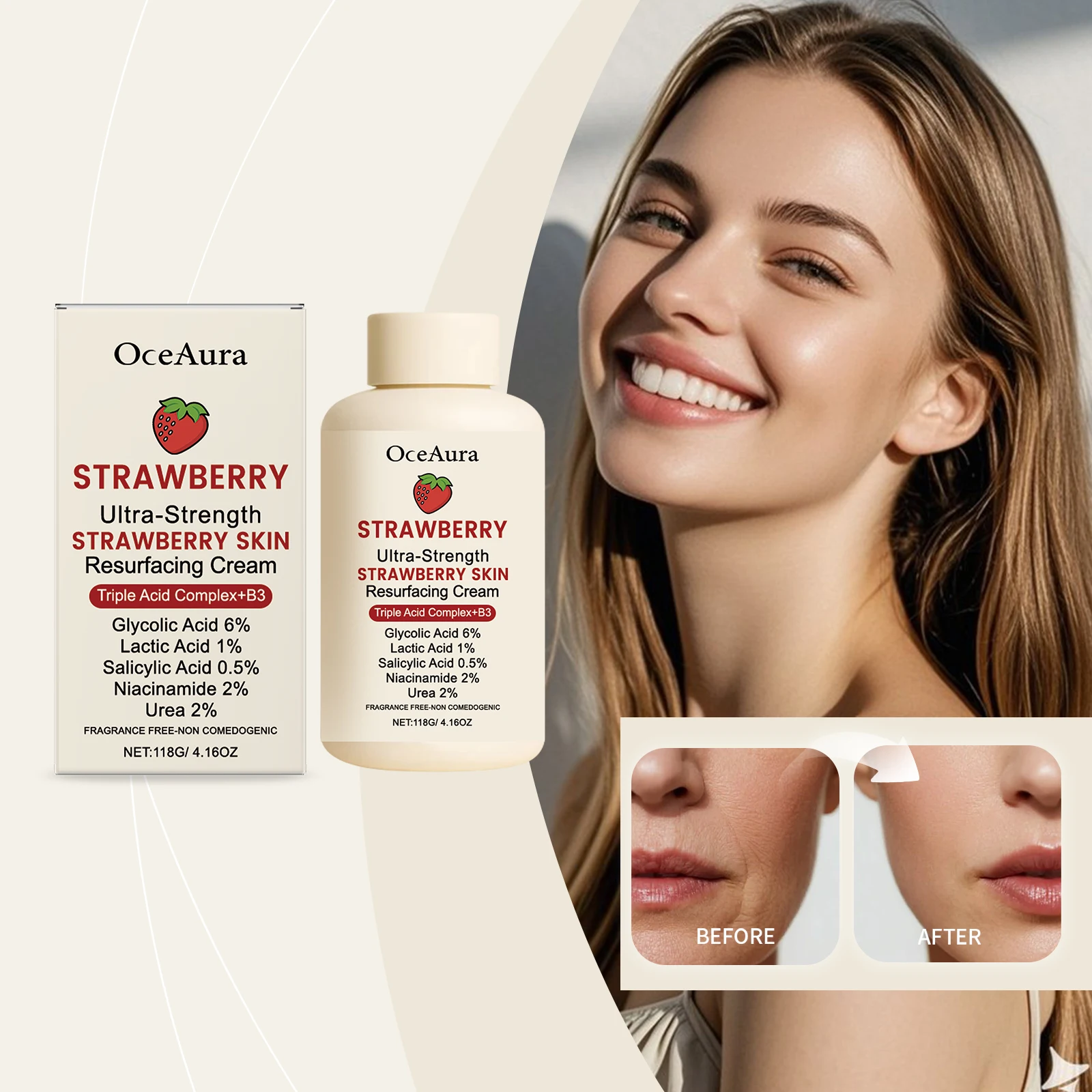 

Strawberry Body Cream with Niacinamide and Salicylic Acid for Smooth Skin Gentle Exfoliating Lotion Lightweight Dry Rough Skin