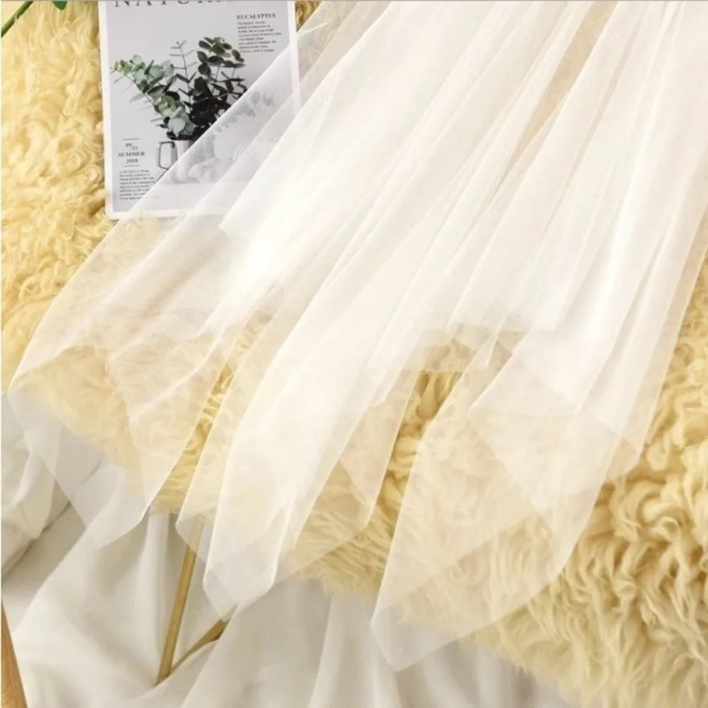 Elegant Transparent Lace Mesh Skirt Long Irregular Petticoat Underskirt Black White Tulle Skirt Girl