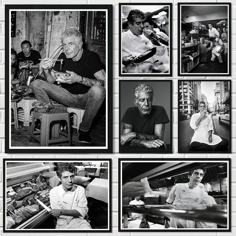 Pintura de lona para cozinhar fotografia, famoso chef, Adam Bourdain, Wall Art, fotos, casa, sala de jantar, decoração do restaurante, cartaz