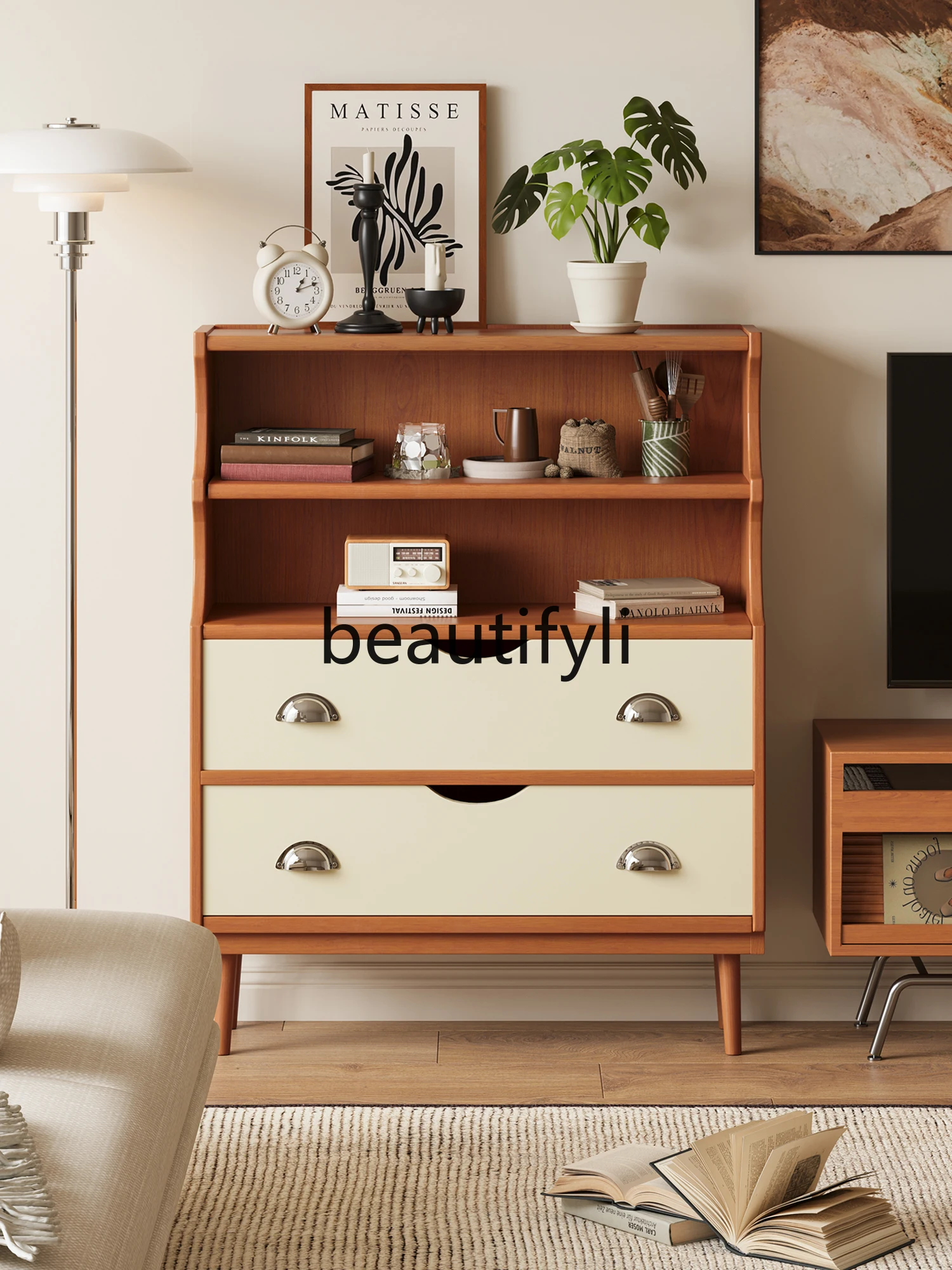 

Solid wood simple dining side cabinet household living room kitchen bedroom wall vertical cabinet rack, small cabinet