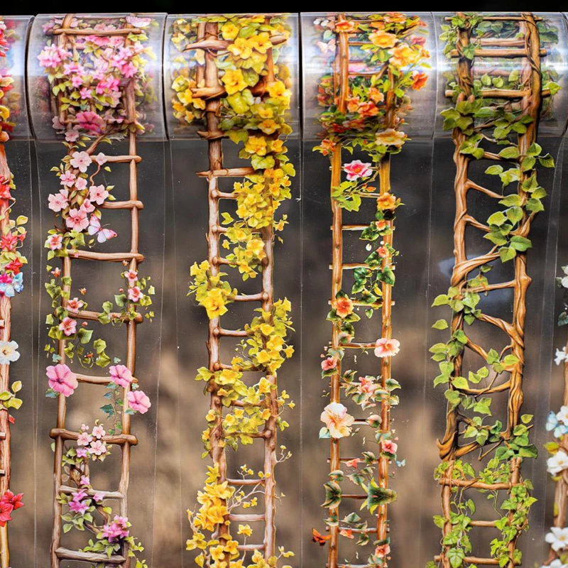 

200cm/roll Waterproof PET Tape Sticker Flower Ladder Series Rose Peach Blossom Sun Flower Jasmine Flower Vine Plant Pattern