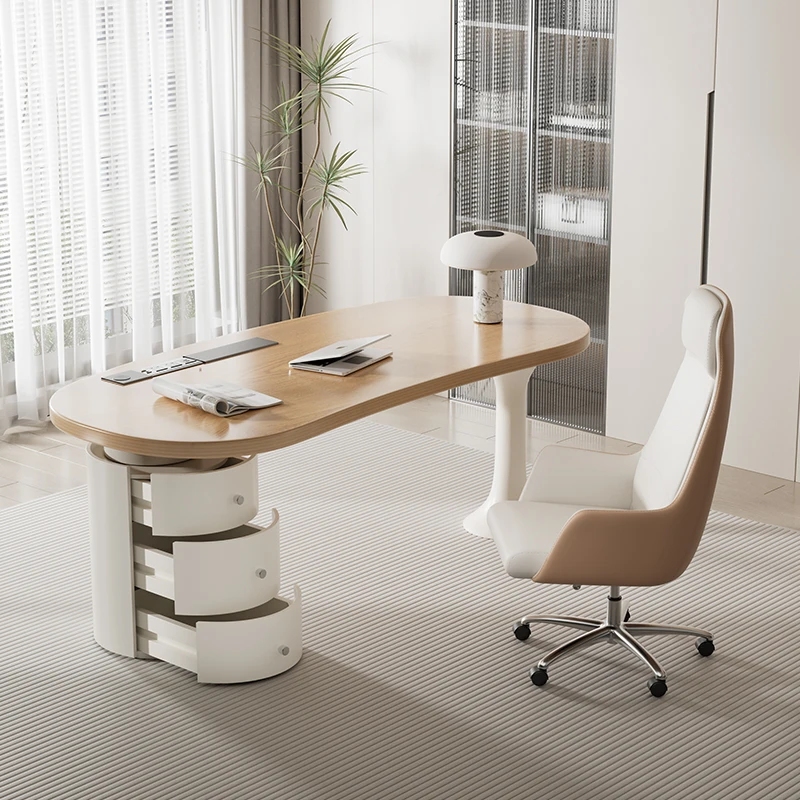 

Designer White Office Table Wood Chair Asthetic Room Organizer Small Desk Standing Study Drawers Escritorio Office Furniture