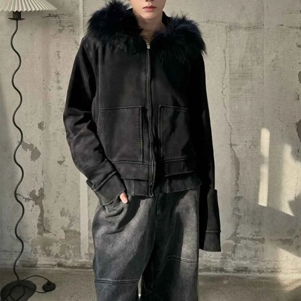 

Winter New Men's Solid Color Long-Sleeved Hooded Jacket American Retro Fashion Trendy High Street Loose Casual Niche Men's Top