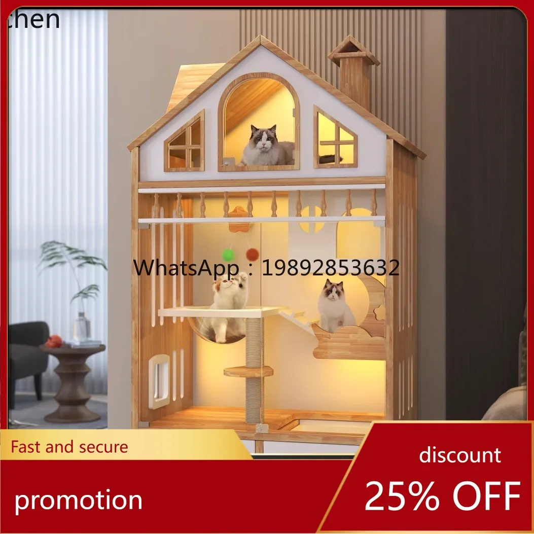 

YFY cat villa solid wood does not occupy an area of household interior with drawers balcony castle cat house