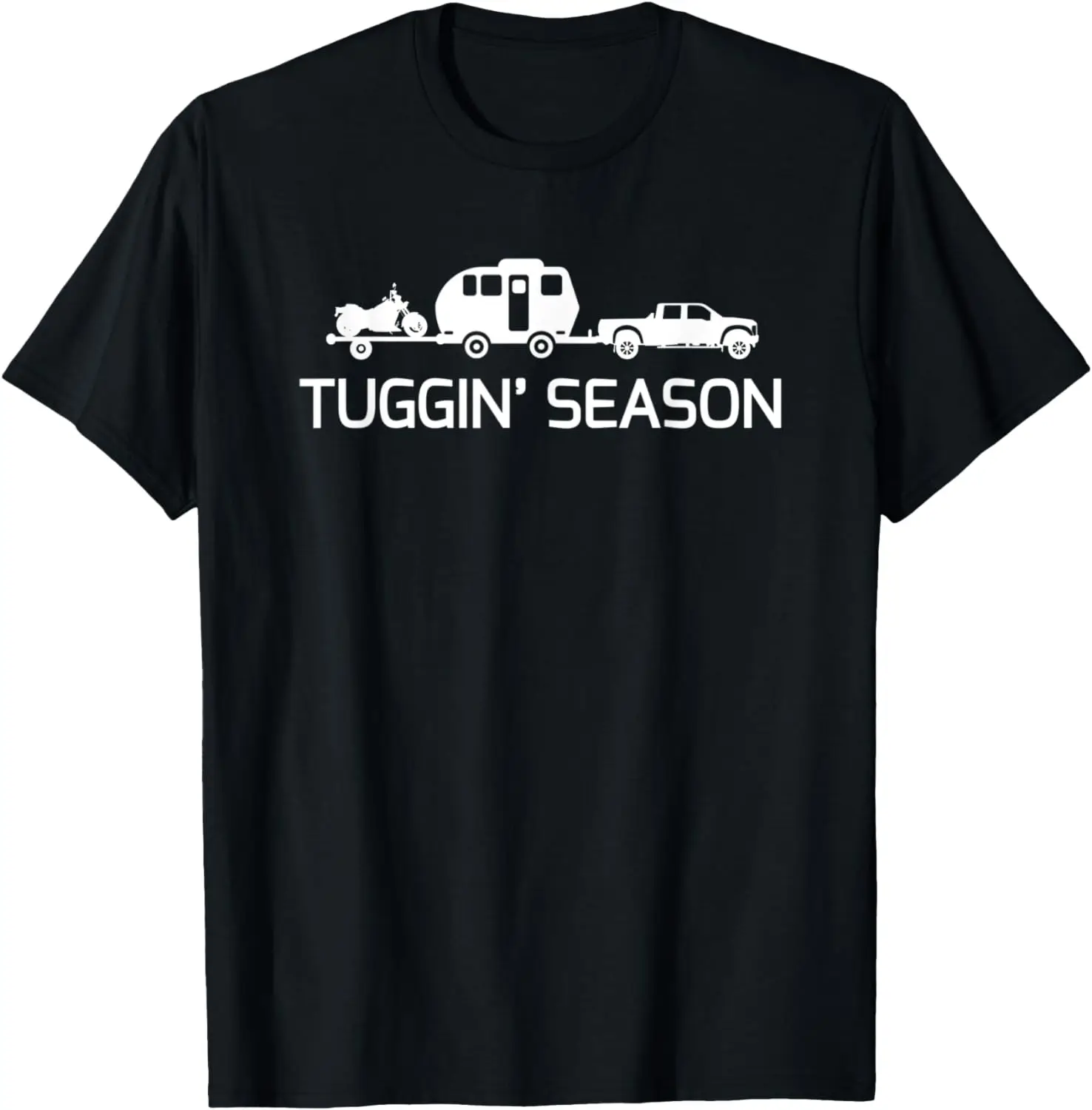 

Funny Camper RV Towing Boat & Motorcycle Tuggin' Season T-Shirt