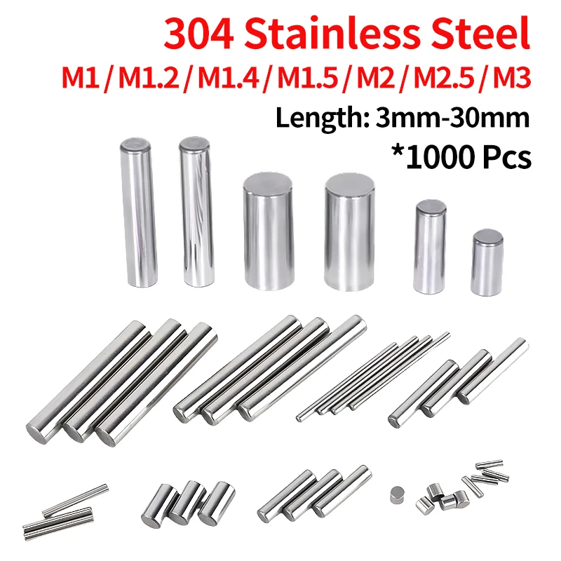 

1000PCS 304 Stainless Steel Pin Double Chamfered Flat Head Cylindrical Pin Solid Locating Fixed Dowel Pin M1 M1.5 M2 M3 φ3-30MM