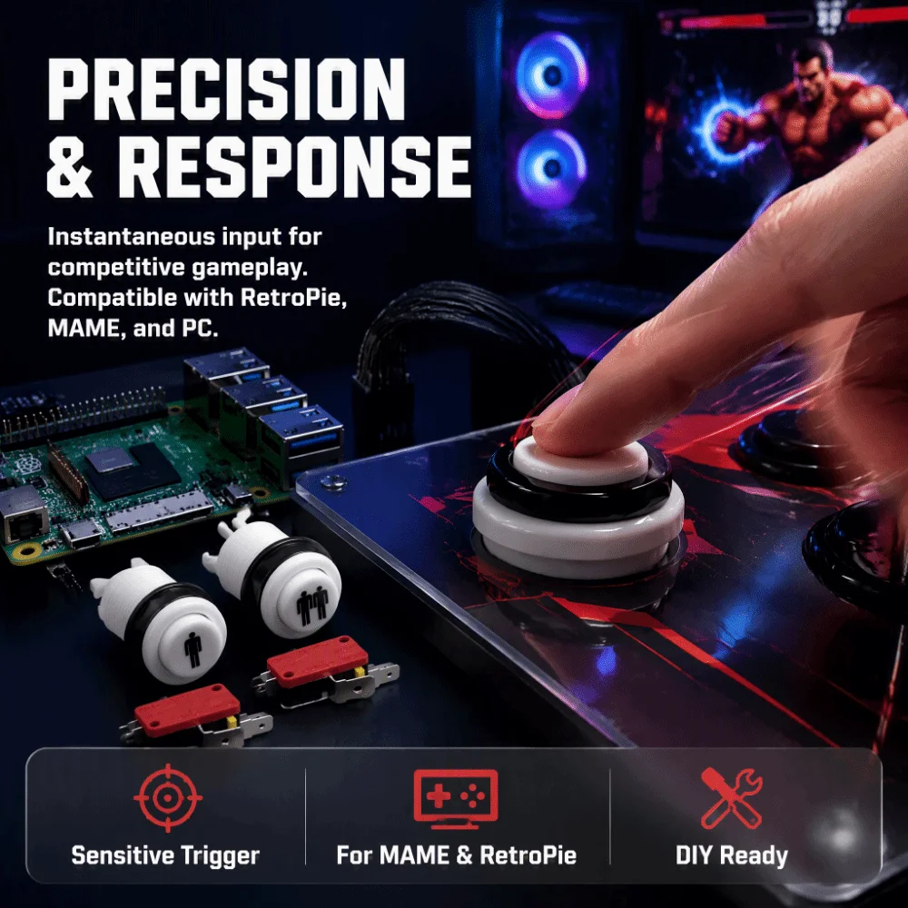 4pcs Long Type Arcade Push Button Single Player Pattern Microswitch Game Push Button Double Player Pattern Player Push Button