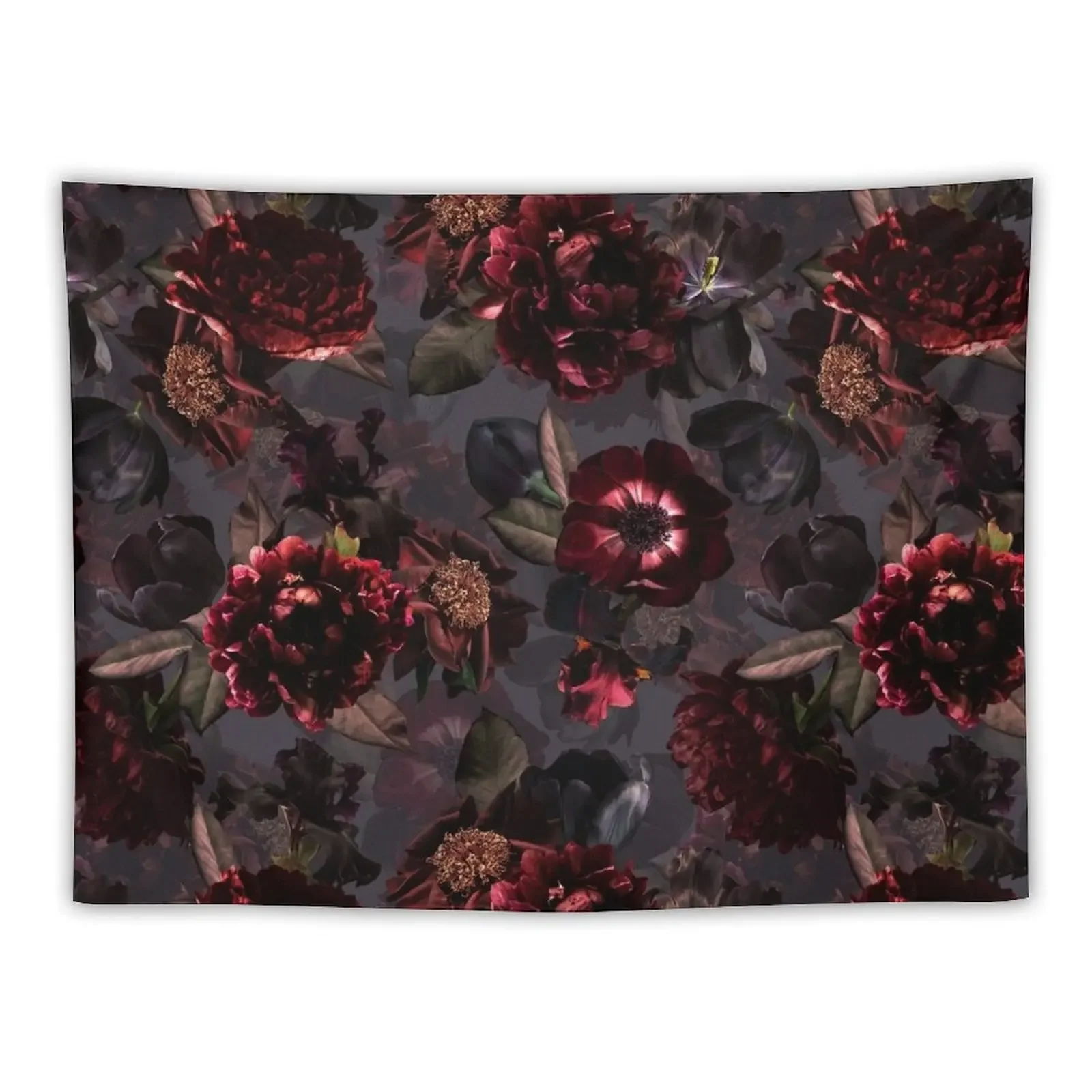 Dark Purple Gray Midnight Roses Botanical Night Garden Tapestry Wall Decoration Items Aesthetic Room Decorations Tapestry