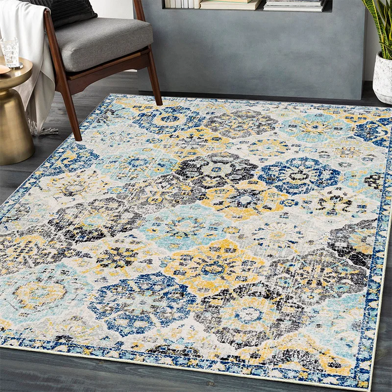 Bohemian Living Room Carpet Vintage Non-slip Sofa Coffee Table Rug Moroccan Persian Area Rug Large Bedroom Floor Mat