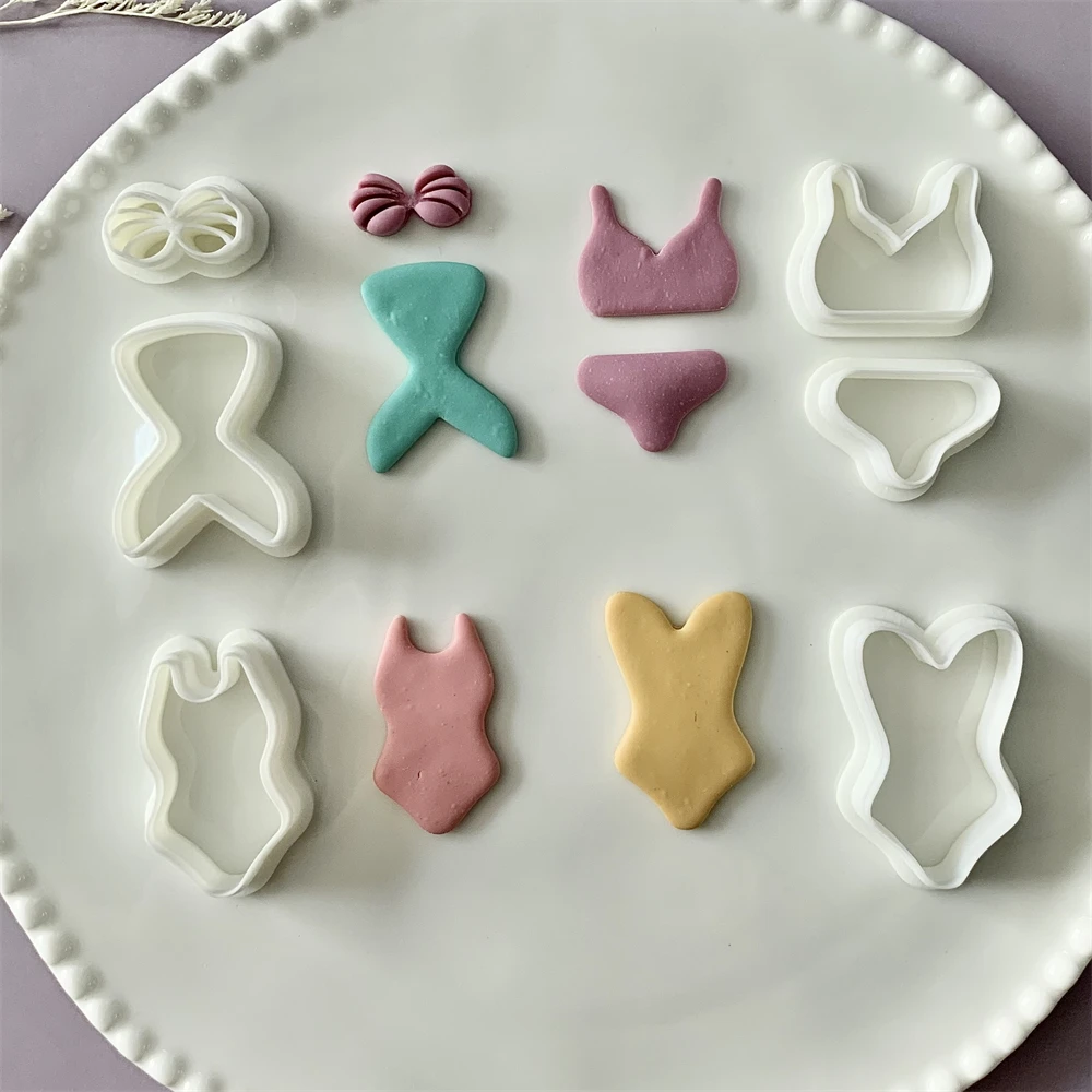 Bikini-förmiger Polymer-Ton-Ohrring-Schneider, Sommerurlaub, Strand, baumelnde Tonformen für Anhänger, Schmuck, handgefertigte Schneidwerkzeuge – Detail 5