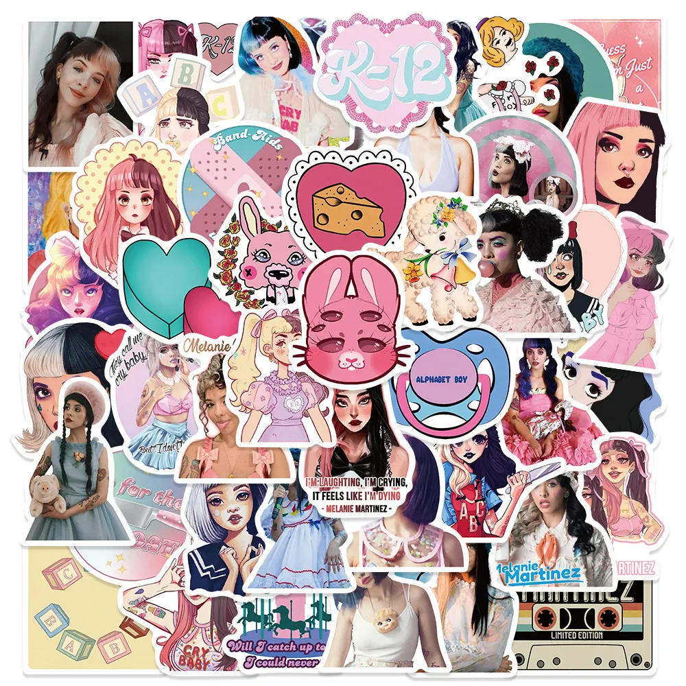 

2023 New 50 Sheets of Singer Melanie Martinez Fang Graffiti Stickers Scooter Mobile Phone Tablet Waterproof Stickers Kawaii Gift