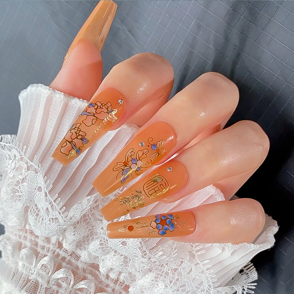 3D 중국 스타일 블루&화이트 도자기 네일 스티커 트렌디한 브론징 모란 잉어 캐릭터 네일 데칼 셀프 접착 네일 슬라이더