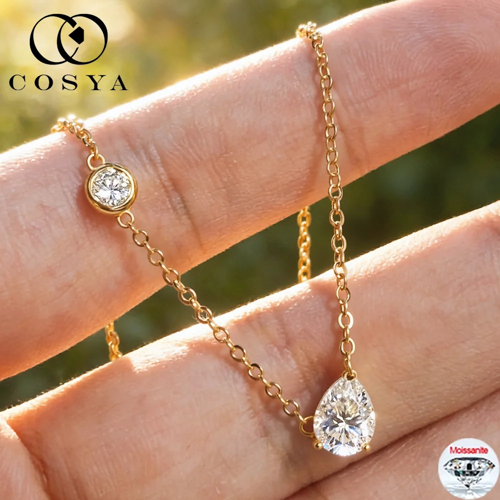 

COSYA 1.25CT 6*8MM Pear Cut Moissanite Necklace S925 Silver 18K Gold D VVS1 Lab Diamond Waterdrop Pendant For Women Fine Jewelry