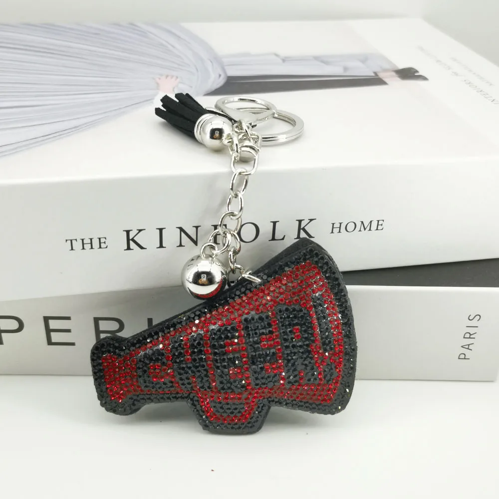 Fashion Full Crystal Word CHEER Keychains Leather Tassel Pendant Key Chains Rings Rhinestone Keyring Holder Bag Accessories