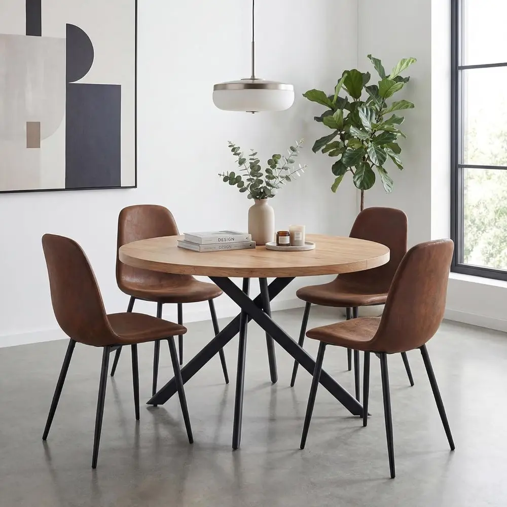 

4-Person Round Dining Set, 46.5 Table with Upholstered Chairs for Small Spaces