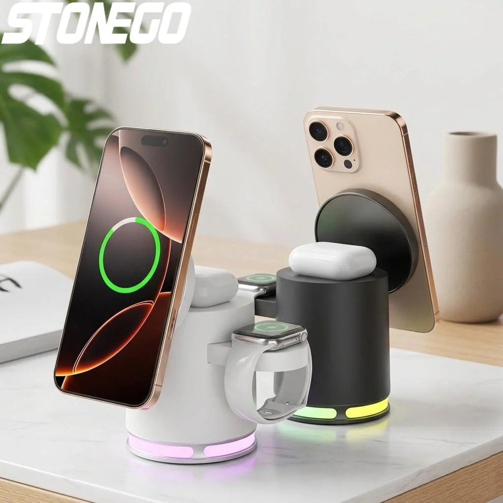 Estação de Carregamento Sem Fio Rápida Compatível com iPhone 12 13 14 15 16, Apple Watch, AirPods e Samsung Galaxy